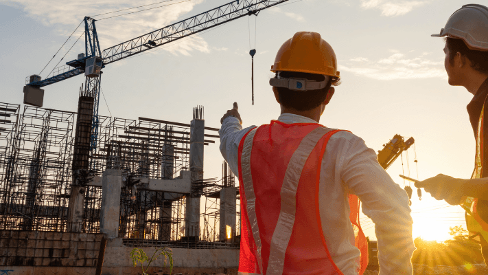 Construction site at sunset